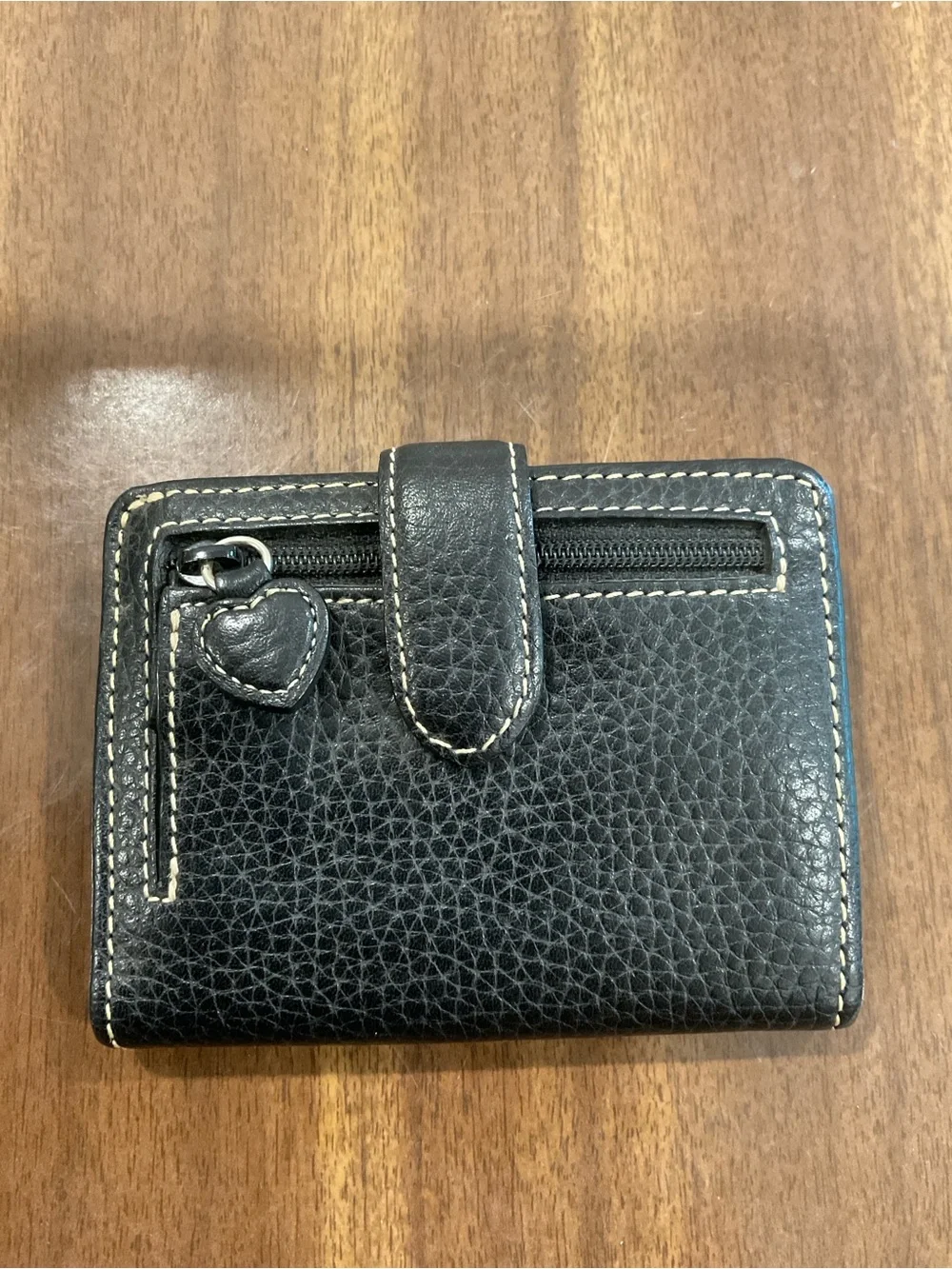 Brighton Black Leather pebble Wallet with Silver Decorative Chain Accent